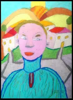 Stefano Scadati pittore - 2002 donna con maglione celeste